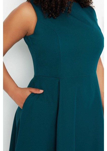 Rahat Gündüz Gece Krep Dokuma Bisiklet Yaka Askılı Kol A-Line Midi Boy Büyük Beden Elbise indirimleri