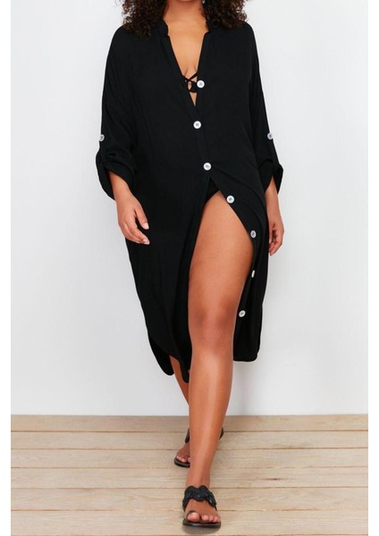 Rahat Plaj Günlük Shally Dokuma V Yaka Uzun Kol Gömlek Elbise Maxi Boy Büyük Beden Elbise modelleri