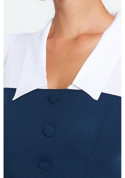 Moda Fit Business Finike Dokuma Gömlek Yaka Uzun Kol Bodycone Mini Elbise fırsatları