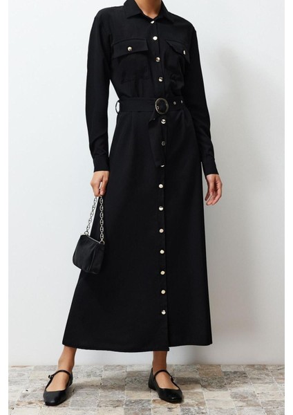 Regular Günlük Terryviskon Dokuma Gömlek Yaka Uzun Kol Gömlek Elbise Maxi Boy Tesettür Elbise modelleri