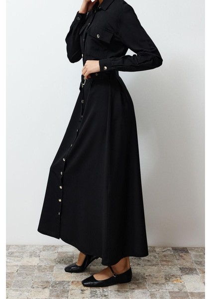 Regular Günlük Terryviskon Dokuma Gömlek Yaka Uzun Kol Gömlek Elbise Maxi Boy Tesettür Elbise fırsatları