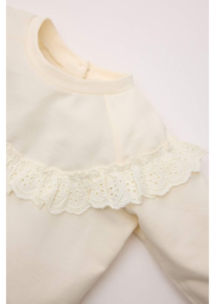 Kız Bebek 2'li Takım Brodeli Sweatshirt Beli Lastikli Çiçekli Alt D4117A524WN modelleri