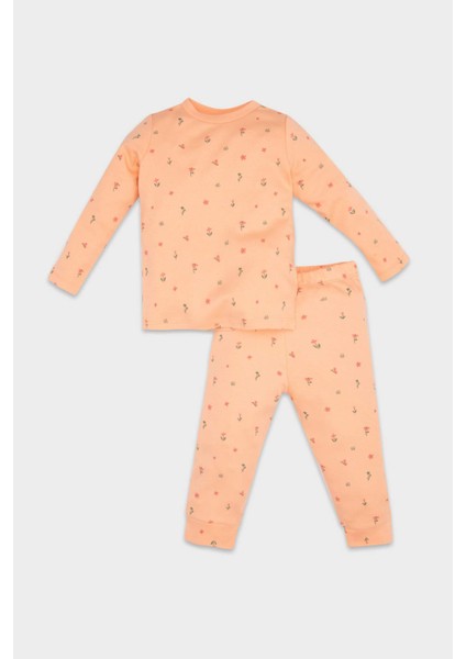Kız Bebek Pijama Takımı Bisiklet Yaka Çiçekli Uzun Kollu Üst Uzun Alt D8291A5NS