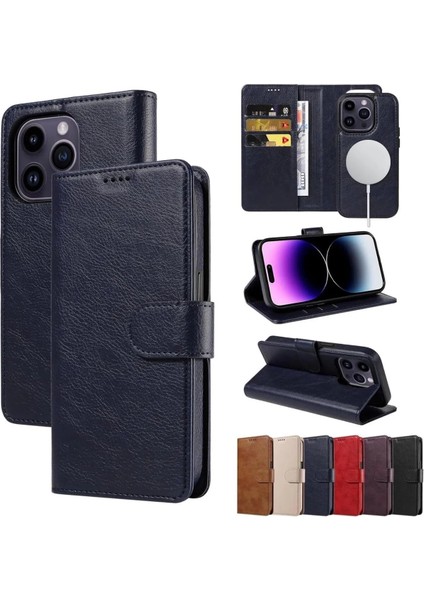 iPhone 16 Pro Kılıf Wallet Kartvizitlik Cüzdan Kapaklı Magnet Kopçalı Stand 360 Koruma Deri Doku