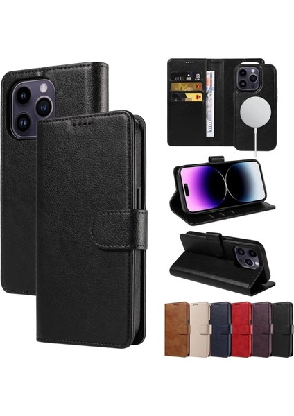 iPhone 16 Pro Kılıf Wallet Kartvizitlik Cüzdan Kapaklı Magnet Kopçalı Stand 360 Koruma Deri Doku