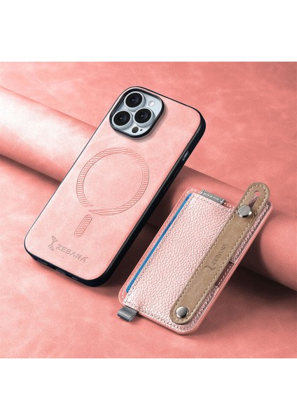 Apple iPhone 15 Pro Uyumlu Kılıf Zebana 2in1 Best Deri Kılıf Pembe