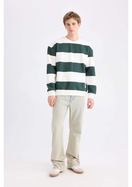 Boxy Fit Bisiklet Yaka Çizgili Sweatshirt A9066AX24AU