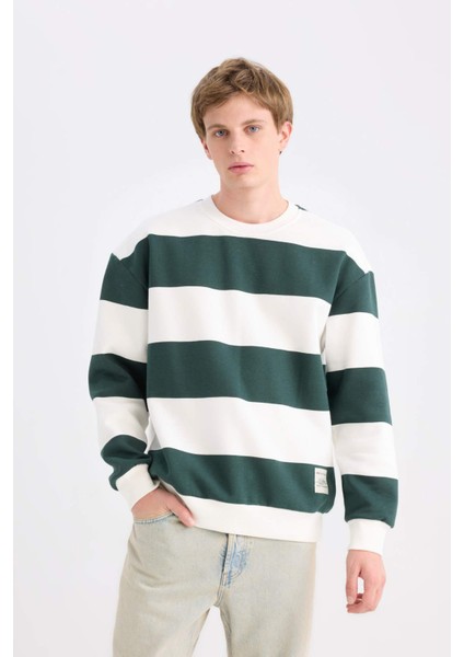 Boxy Fit Bisiklet Yaka Çizgili Sweatshirt A9066AX24AU