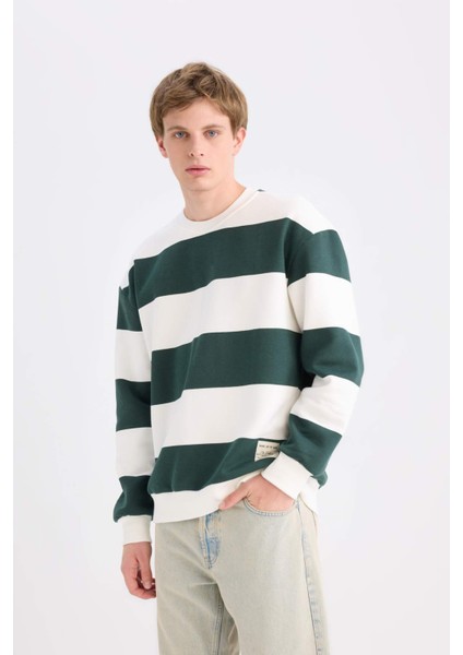 Boxy Fit Bisiklet Yaka Çizgili Sweatshirt A9066AX24AU