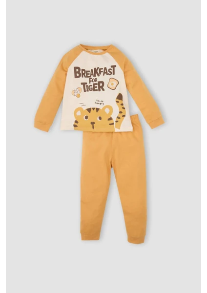 Erkek Bebek Bisiklet Yaka Baskılı Uzun Kollu Üst Alt Pijama TAKIMI D3438A524WN