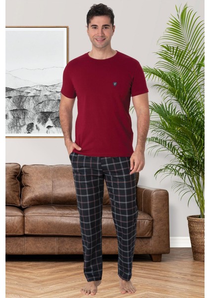 Mecit 2906 Bordo Ekoseli Erkek Büyük Beden Pijama Takımı