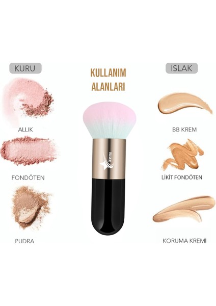 Professional Make-Up Luxury Kabuki Fondöten ve Allık Makyaj Fırçası Ps