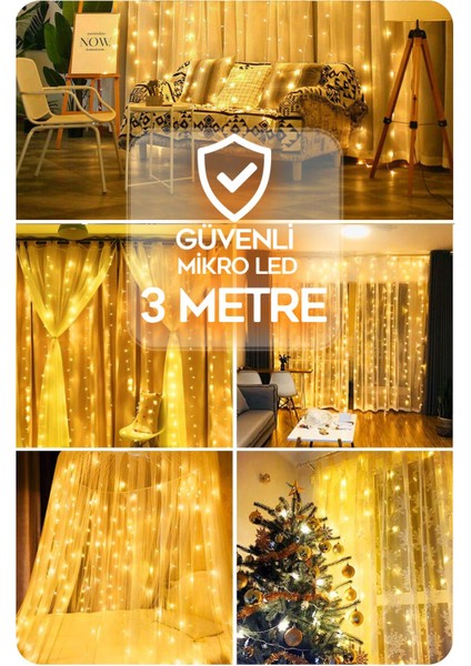 3 Metre SL-1034- 300 Ledli 10 Saçaklı Sarı LED Kumandalı 8 Modlu Perde LED Peri Mutfak Işık Dekorat fiyatları