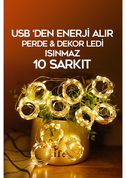 3 Metre SL-1034- 300 Ledli 10 Saçaklı Sarı LED Kumandalı 8 Modlu Perde LED Peri Mutfak Işık Dekorat modelleri
