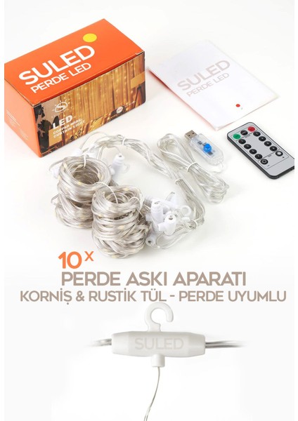 3 Metre SL-1034- 300 Ledli 10 Saçaklı Sarı LED Kumandalı 8 Modlu Perde LED Peri Mutfak Işık Dekorat fırsatları