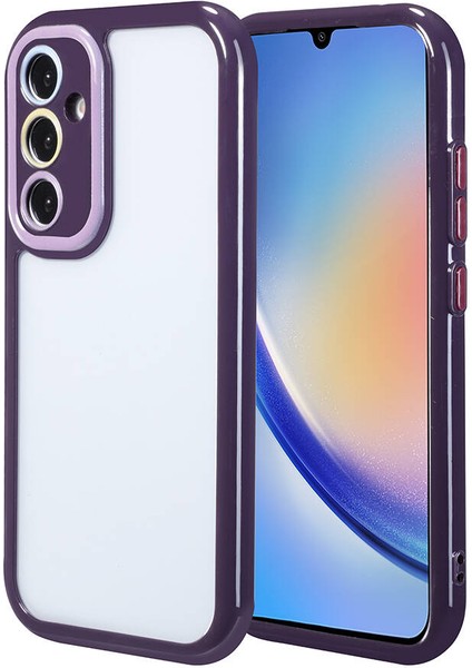 Galaxy A34 Kılıf Kamera Korumalı Renkli Kenar ve Çerçeve Tasarımlı Vitamin Kapak-Derin Mor
