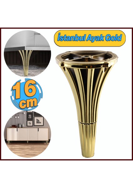 Istanbul 16 cm Gold Altın Mobilya Konsol Kanepe Koltuk Tv Ünitesi Baza Ayağı Orta Sehpası Ayakları