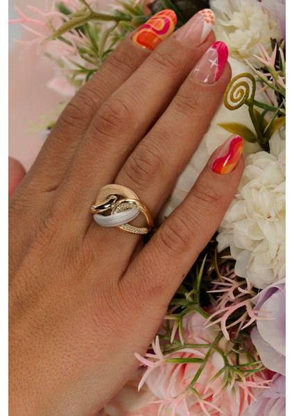 14 Ayar Altın Üç Renkli Taşlı Fantazii Yüzük fiyatları