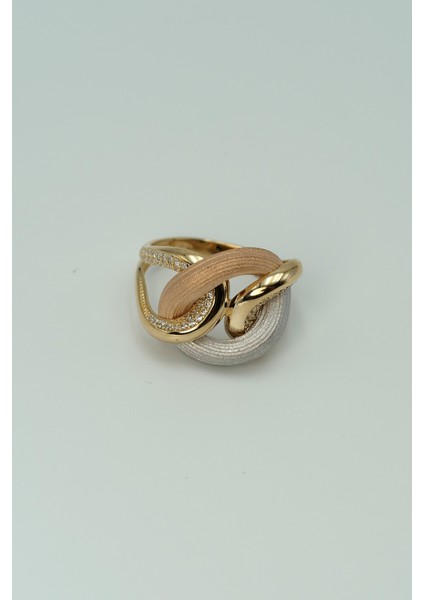 14 Ayar Altın Üç Renkli Taşlı Fantazii Yüzük modelleri