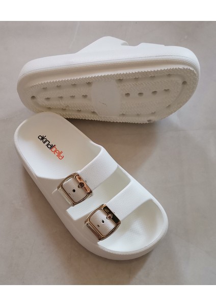 Akınal Bella Çift Tokalı Günlük Terlik Beyaz Ortopedik Kadın fiyatları