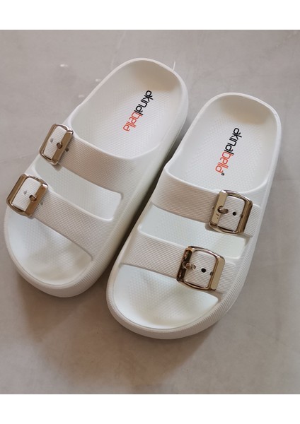 Akınal Bella Çift Tokalı Günlük Terlik Beyaz Ortopedik Kadın modelleri