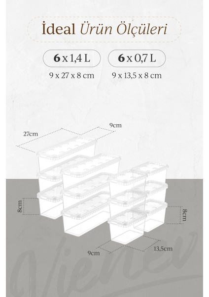 12LI 6x(1,4-0,7 Lt) Block Buzdolabı ve Derin Dondurucu Sızdırmaz Saklama Kabı Şeffaf