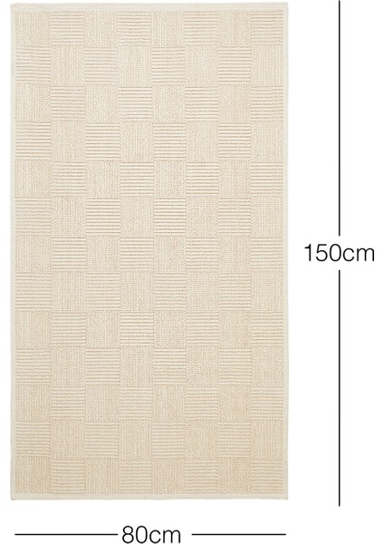 Yıkanabilir Pamuklu Ekru Renk Dama Desen Kilim 80 x 150 cm