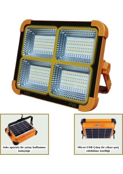 200W Portatif Taşınabilir Şarjlı Solar LED Projektör Dimlenebilir Işık YL71-0209-S
