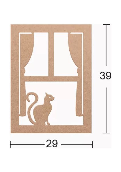 Hobi-Art Ds 48 Boyanabilir Ahşap Pencerede Kedi Desenli Duvar Süsü