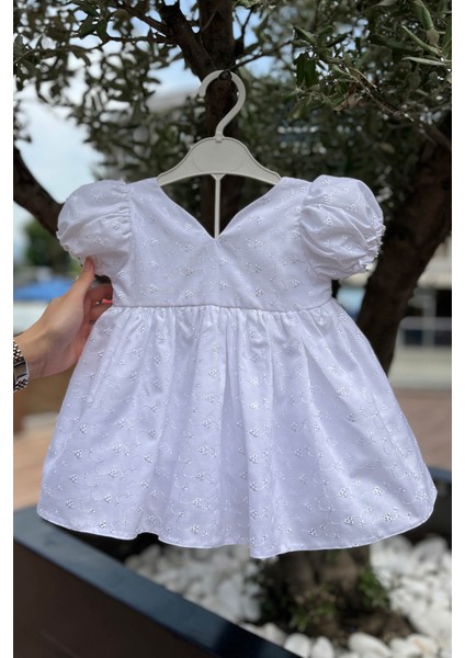 Beyaz Fisto Kız Çocuk Bebek Mevlüt Pamuklu Elbise