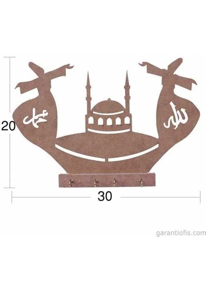 Hobi-Art A 035 Boyanabilir Ahşap Anahtarlık Kutusu Obje (Mevlana ve Cami)