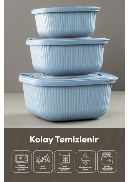 9lu 3X(600-1100-1800 Ml) Mikrodalga ve Difrize Uygun Vip Kapaklı Özel Saklama Kabı Seti Mavi fırsatları