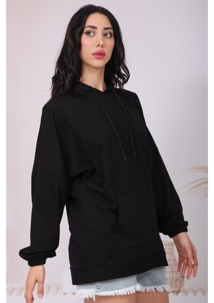 Kadın Kapüşonlu Kargo Cepli Oversize Sweat