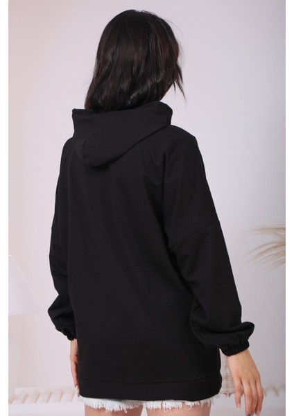 Kadın Kapüşonlu Kargo Cepli Oversize Sweat