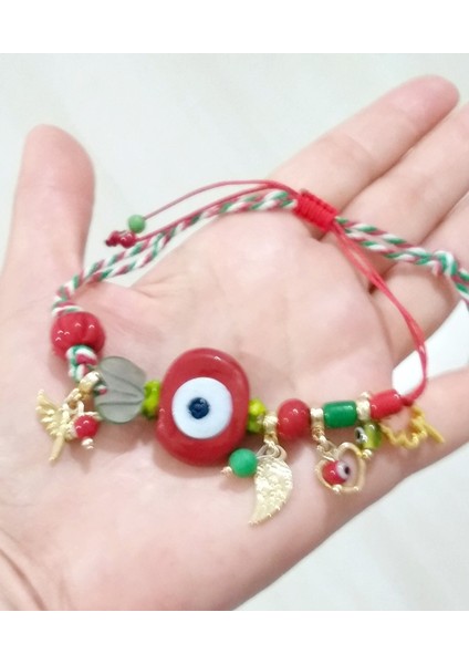 El Yapımı Cam Nazar Boncuklu Kalp Yonca Melek Sallantılı Yılbaşı Marteniçka Bileklik fiyatları