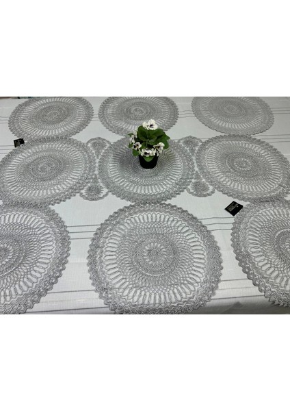 Nivemeshome Gri Örme Takım 7 Parça Sunumluk Seti (Runner + Supla 6 Adet)