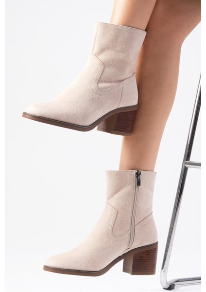 Amory Bej Renk Fermuarlı, Ince Suni Kürk Astarlı Kalın Topuklu Kadın Bot fiyatları