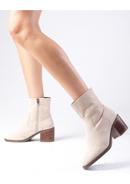 Amory Bej Renk Fermuarlı, Ince Suni Kürk Astarlı Kalın Topuklu Kadın Bot modelleri