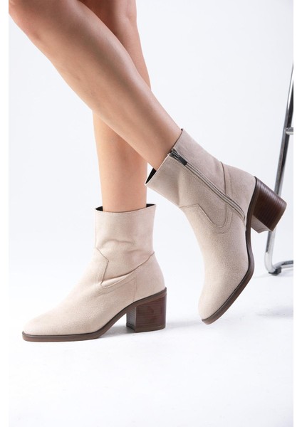 Amory Bej Renk Fermuarlı, Ince Suni Kürk Astarlı Kalın Topuklu Kadın Bot fırsatları