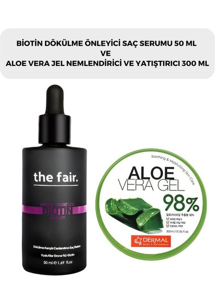 Saç Serumu 50 ml ve Dermal %98 Aloe Vera Jel Saç Cilt ve Vücut Için Nemlendirici ve Yatıştırıcı 300 ml