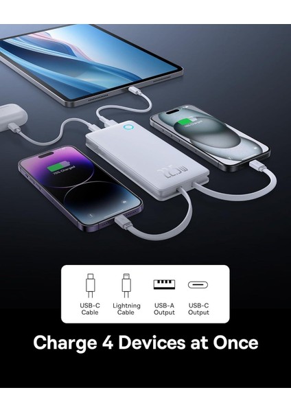 Airpow Lite Power Bank 10000 Mah 22.5W Entegre Type-C ve Lightning Kablolu - Siyah indirimleri