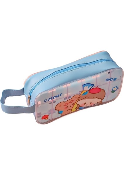Karikatür Sevgiliye Kız Pvc Taşınabilir Kalem Çantası Öğrenci Çok Fonksiyonlu Kırtasiye Çantası Şeffaf Büyük Kapasiteli Su Geçirmez Kalem Çantası (Yurt Dışından)