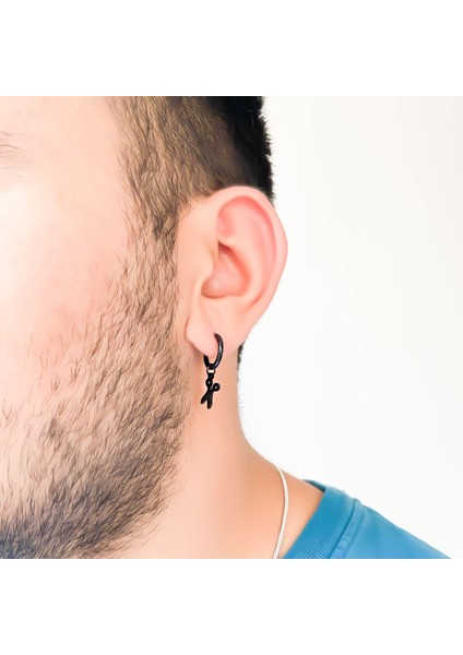 316L Çelik Unisex Siyah Tek Makas Küpe UNK-488