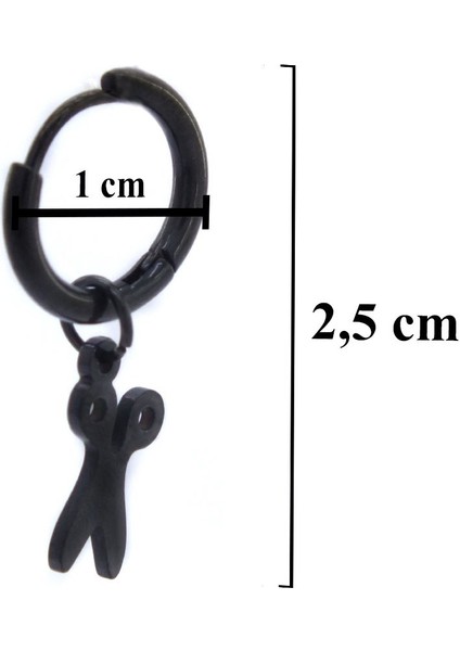 316L Çelik Unisex Siyah Tek Makas Küpe UNK-488