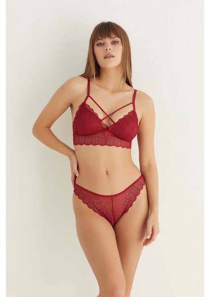 Bordo Destekli Çapraz Dantelli Bralet Takım 5527 - KTJ1153-8212