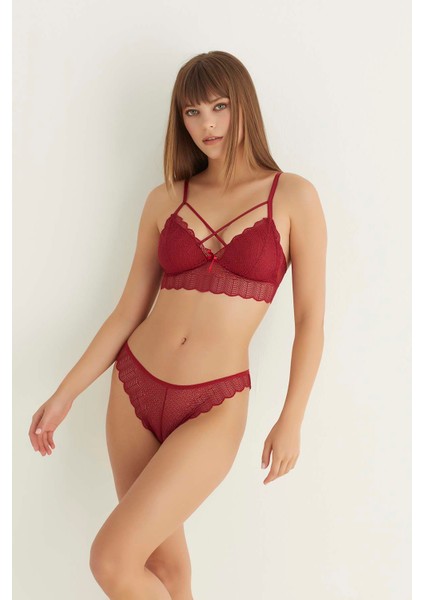 Bordo Destekli Çapraz Dantelli Bralet Takım 5527 - KTJ1153-8212