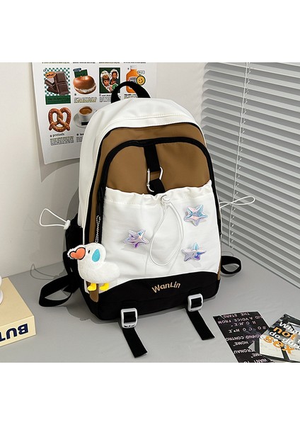 Macaron Sevimli Çok Yönlü Ortaokul Okul Kadın Kontrast Renk Sırt Lise Öğrencisi Sırt Çantası (Yurt Dışından)