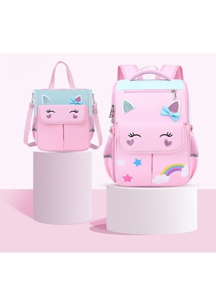 Desen Baskılı 2 Parça Çocuk Sırt Çantası Seti - Pembe (Yurt Dışından)