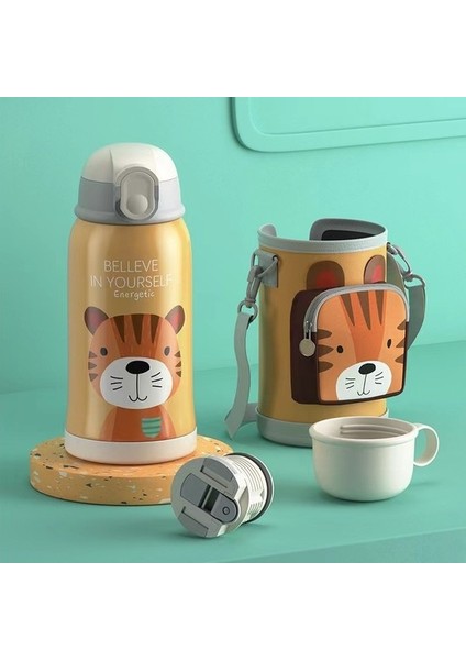Yüksek Değerli 550ML Çift Katmanlı Çocuk Termos Şişesi Dış Mekan Seyahat Karikatür Bardağı 316 Paslanmaz Çelik Termos Bardak, Saman Yalıtımlı Bardak () (Yurt Dışından)