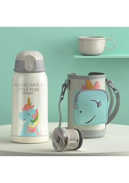 Yüksek Değerli 550ML Çift Katmanlı Çocuk Termos Şişesi Dış Mekan Seyahat Karikatür Bardağı 316 Paslanmaz Çelik Termos Bardak, Saman Yalıtımlı Bardak () (Yurt Dışından)